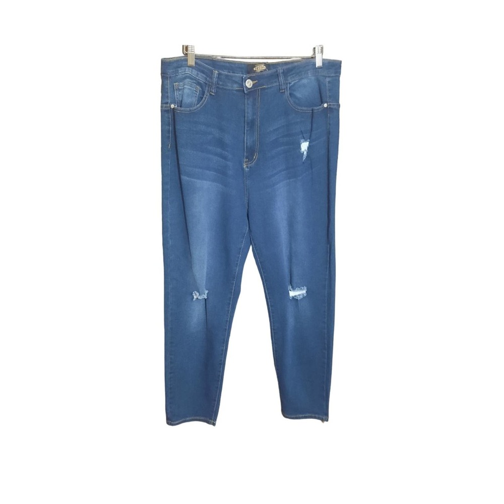 BBA Womens High Waisted Distressed Knee Ankle Jeans Size 2XL